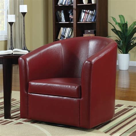 Coaster Contemporary Faux Leather Swivel Barrel Back Accent Chair In Red