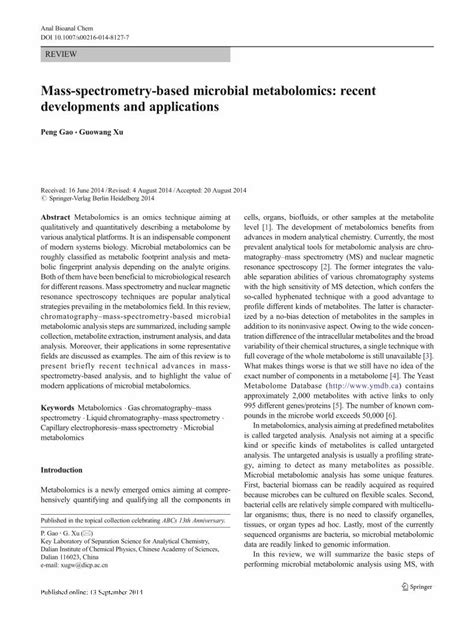 PDF Mass Spectrometry Based Microbial Metabolomics Recent