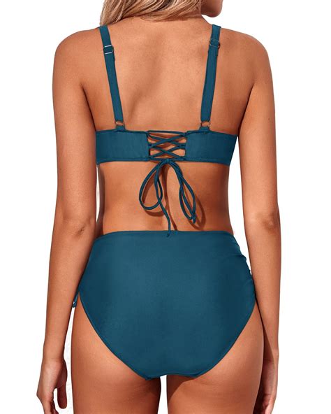 Aqua Eve Women High Waisted Bikini Twist Front Swimsuits Lace Up Bikini