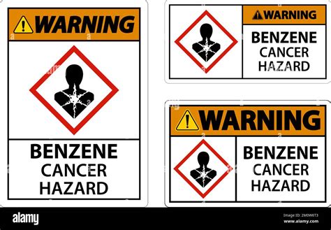 Warning Benzene Cancer Hazard GHS Sign On White Background Stock Vector