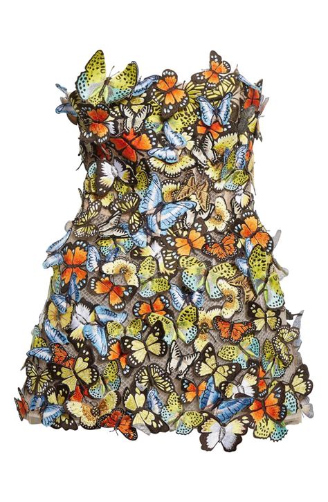 Oscar de la Renta Strapless Butterfly Appliqué Cocktail Dress