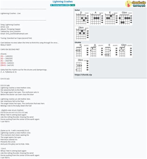 Chord Lightning Crashes Tab Song Lyric Sheet Guitar Ukulele