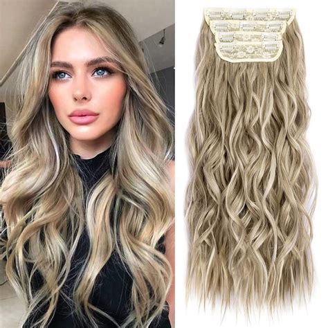 Einaey Clip In Hair Extensions 4pcs Bleach Blonde Mix Walnut Brown Clip In