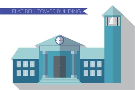 Flat Design Modern Vector Illustration Of Building With Bell Tower Icon