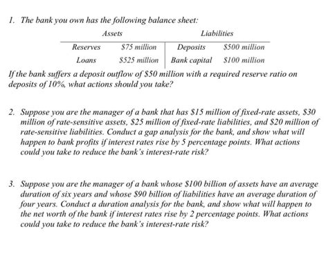 Solved 1 The Bank You Own Has The Following Balance Sheet