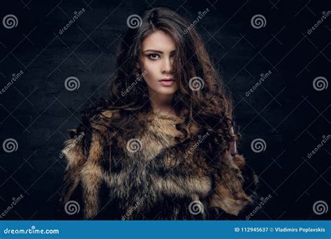 Sensual Brunette Female Dressed In A Fur Coat Stock Image Image Of