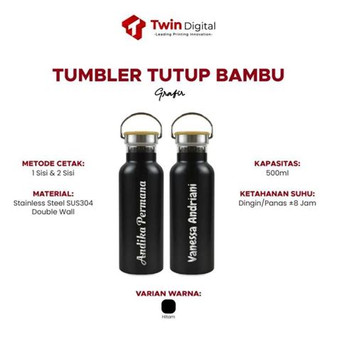 Promo Tumbler Custom Botol Minum Stainless Tutup Bambu Grafir Ml