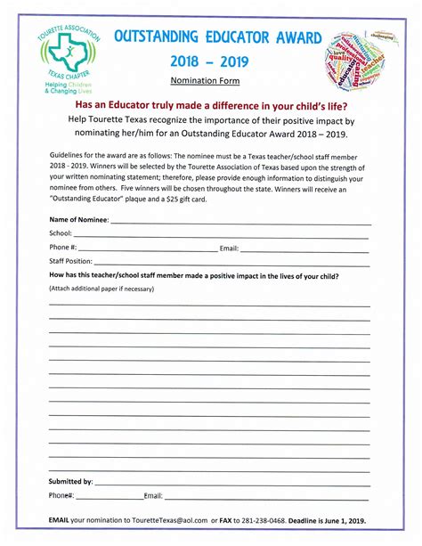 NOMINATE AN OUTSTANDING EDUCATOR Tourette Association Texas Chapter