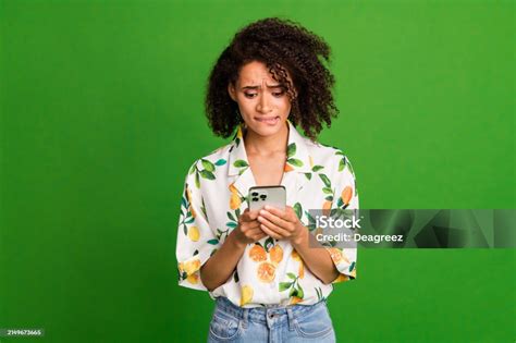 Photo Of Unsure Unhappy Lady Wear Print Shirt Biting Lip Getting