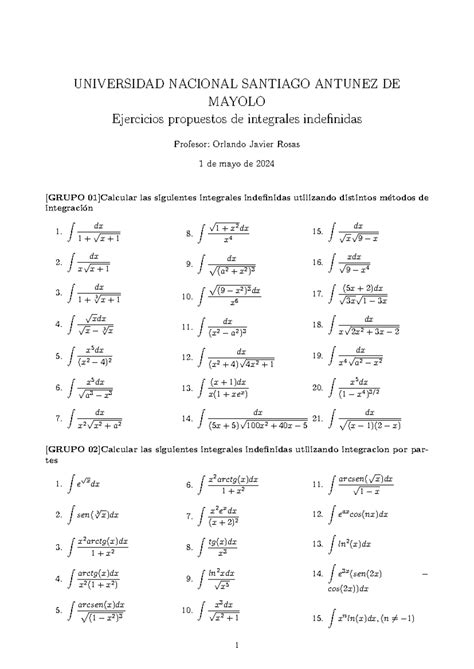 Balotario Integrales Universidad Nacional Santiago Antunez De Mayolo