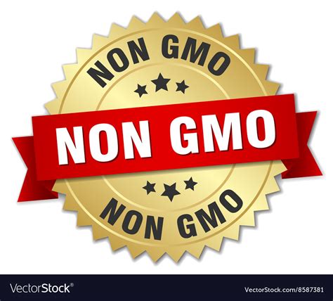 Non Gmo 3d Gold Badge With Red Ribbon Royalty Free Vector