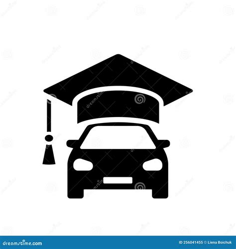 Driving School Black Vector Logo, a Car with Graduation Hat on, Simple ...