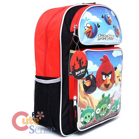 Angry Birds School Backpack 16 Large Bag With Lunch Snack Bag Set