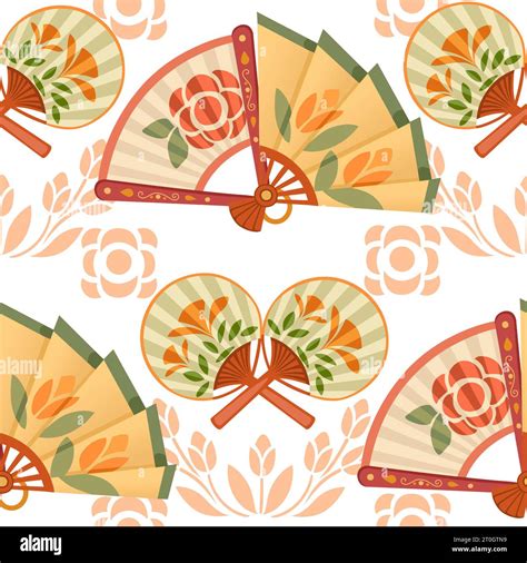 Seamless Pattern Classic Asian Style Hand Fan Vector Illustration Stock