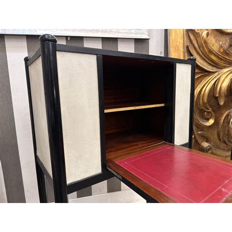 Coppia di scrivanie vintage Art Déco in legno laccato nero e pergamena