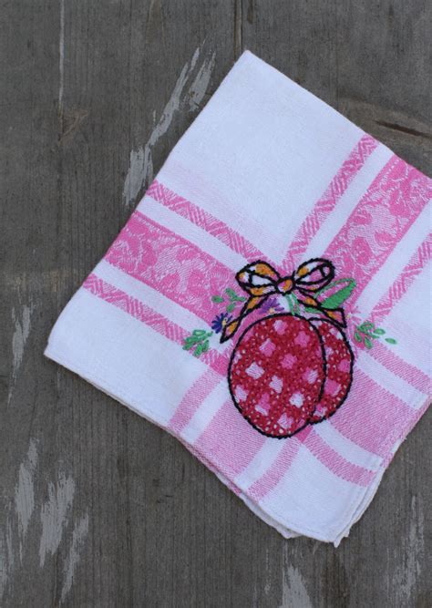 Hand Embroidered Cloth Napkins Fruit Theme Pink And White Cloth