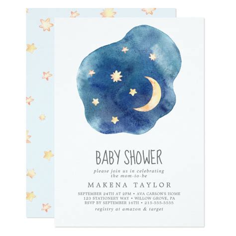 Moon And Stars Boy Baby Shower Invitation