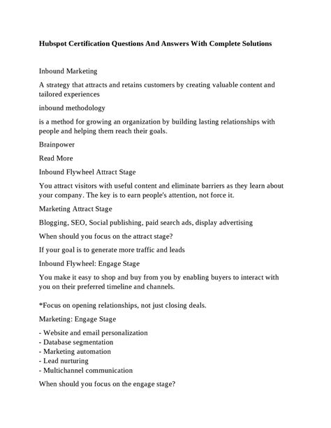Hubspot Certification Questions And Answers With Complete Solutions