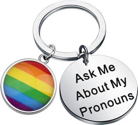 Cenwa Ask Me My Pronouns Rainbow Keychain Gay Pride T Lgbt Keychain