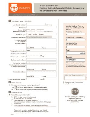 Fillable Online Lawsociety 2012 13 Application For A Practising