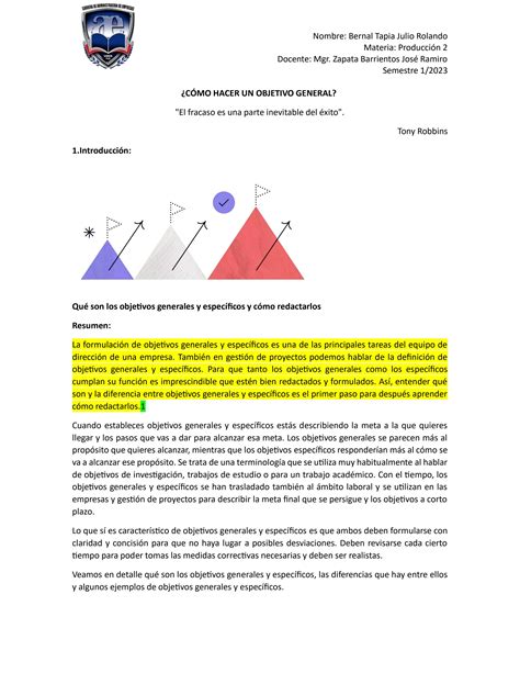 CÓMO HACER UN OBJETIVO GENERAL by JULIO ROLANDO BERNAL TAPIA Issuu