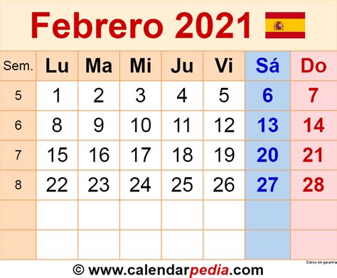 Febrero 2021 Calendario Para Imprimir Gratis Plantilla De Calendario A25