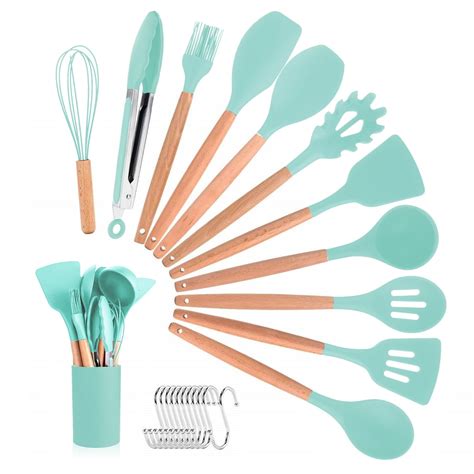 Homchum 12 Piece Silicone And Stainless Steel Kitchen Cooking And Serving Utensil Set With 10 Pcs