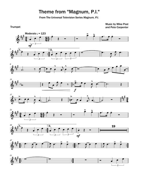 Theme From Magnum P I Arr David Lartey Sheet Music Mike Post