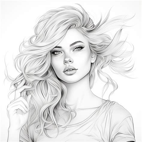 Premium Ai Image A Drawing Of A Woman With Long Hair And A Piercing