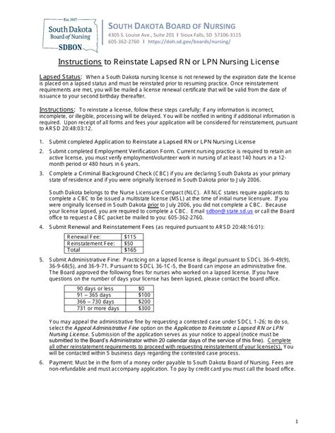 South Dakota Application To Reinstate A Lapsed Rn Or Lpn Nursing