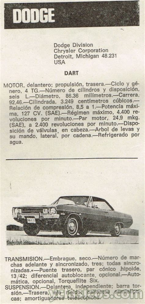 DODGE DART Ficha Técnica de época 1972 Portal compra venta