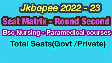 Jkbopee Seat Matrix Bsc Nursing Paramedical Round Nd