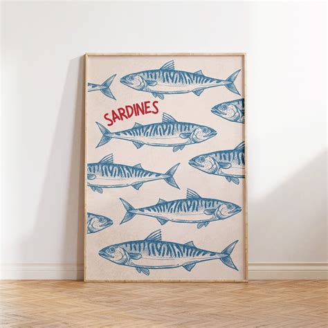 Sardines Poster Kitchen Wall Art Retro Sardines Wall Art Fish Wall