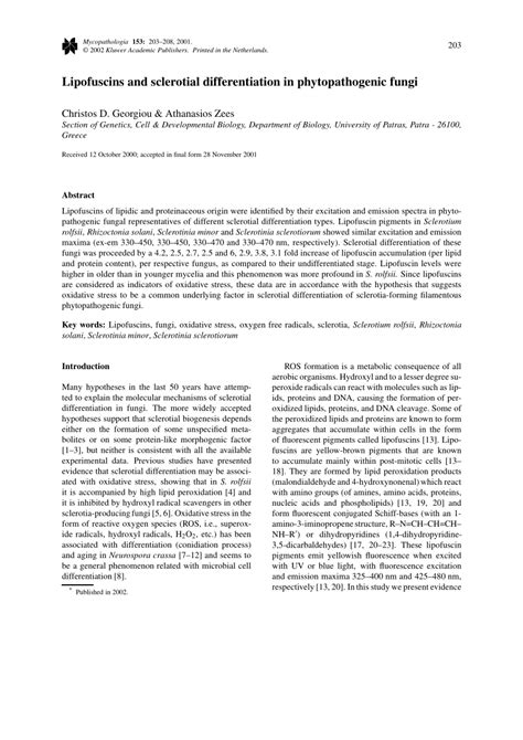 Pdf Lipofuscins And Sclerotial Differentiation In Phytopathogenic Fungi