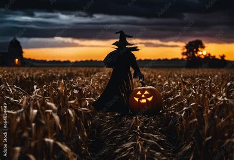 AI generated illustration of a scarecrow in a corn field on Halloween ...