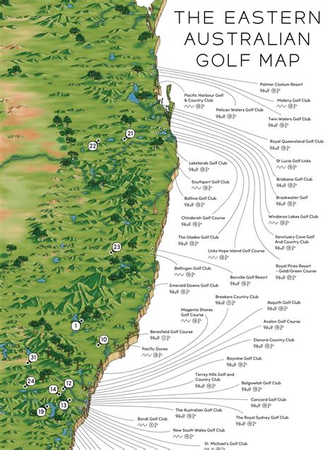 The Eastern Australian Golf Map - 107 Top Courses on a Hand-Drawn Map – Malin & Mizen