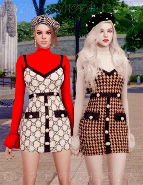 Turtleneck Tweed Bustier Dress At Rimings The Sims Catalog