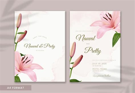 Premium PSD Double Sided Wedding Invitation Template With Pink Tulip