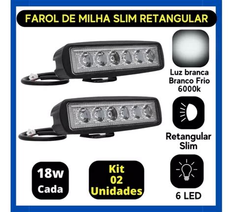 Kit 02 Farol De Milha Slim Retangular Luz Branca Fria 6000k MercadoLivre