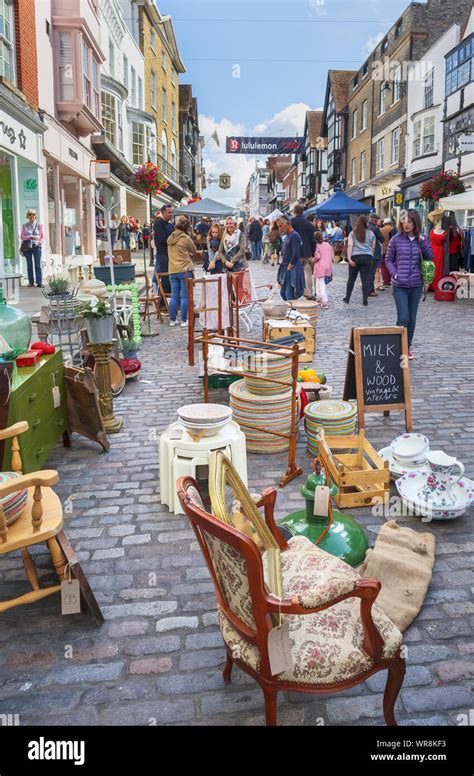 Bric A Brac Stall View Along High Street During The Popular Sunday