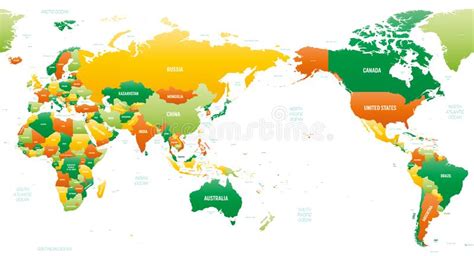 Mapa Político Detalhado Mundial Rótulos Ilustração do Vetor