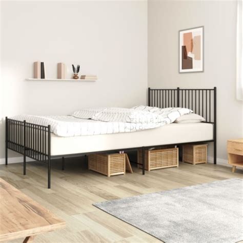 Vidaxl Metal Bed Frame With Headboard And Footboard Black X