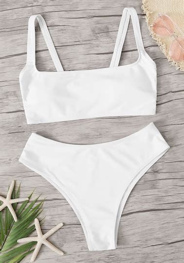 SheIn Square Neck Top With High Cut Bikini Set