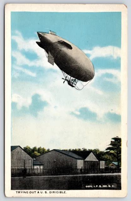 Us Military Wwi Era Dirigible Airship Blimp Over Barracks C Blue