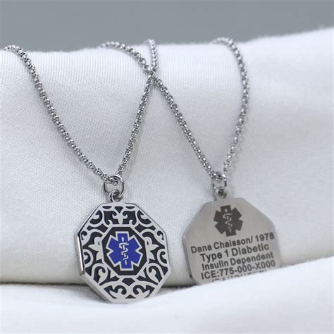 Custom Medical Alert Necklace For Women Or Men With Free Engraving Personalized Identification