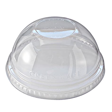 Compostable PLA Dome Lids With No Lid Hole For 16 24 Oz Clear Drink