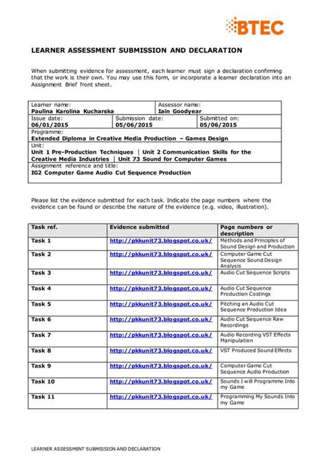 Y1 Games Iog2 Learner Assessment Submission Declaration Pdf