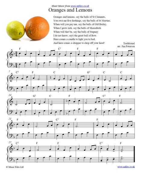 Oranges and Lemons: a traditional Nursery Rhyme - download PDF Sheet Music, midi and mp3 files