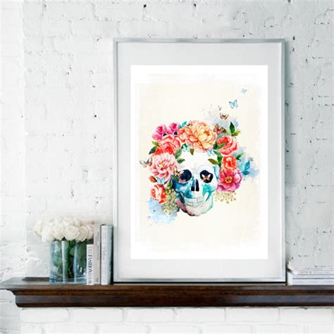 Skull Art Print Watercolor Skull Print Floral Skull Print | Etsy