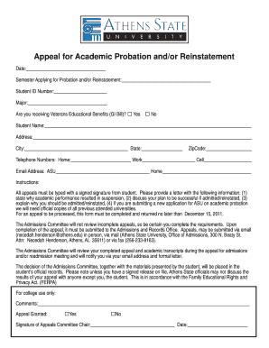 Fillable Online Appeal For Academic Probation Reinstatement Indd Fax